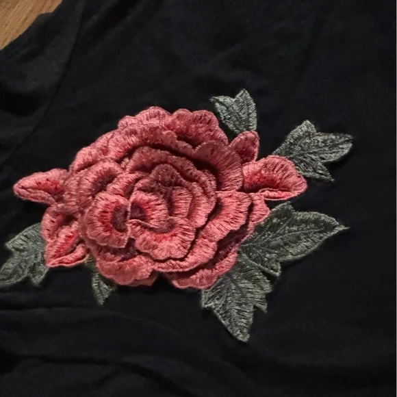 Mind Code Black Short Sleeve Shirt Dress Red Floral Embroidery Size M Boho - Picture 3 of 7